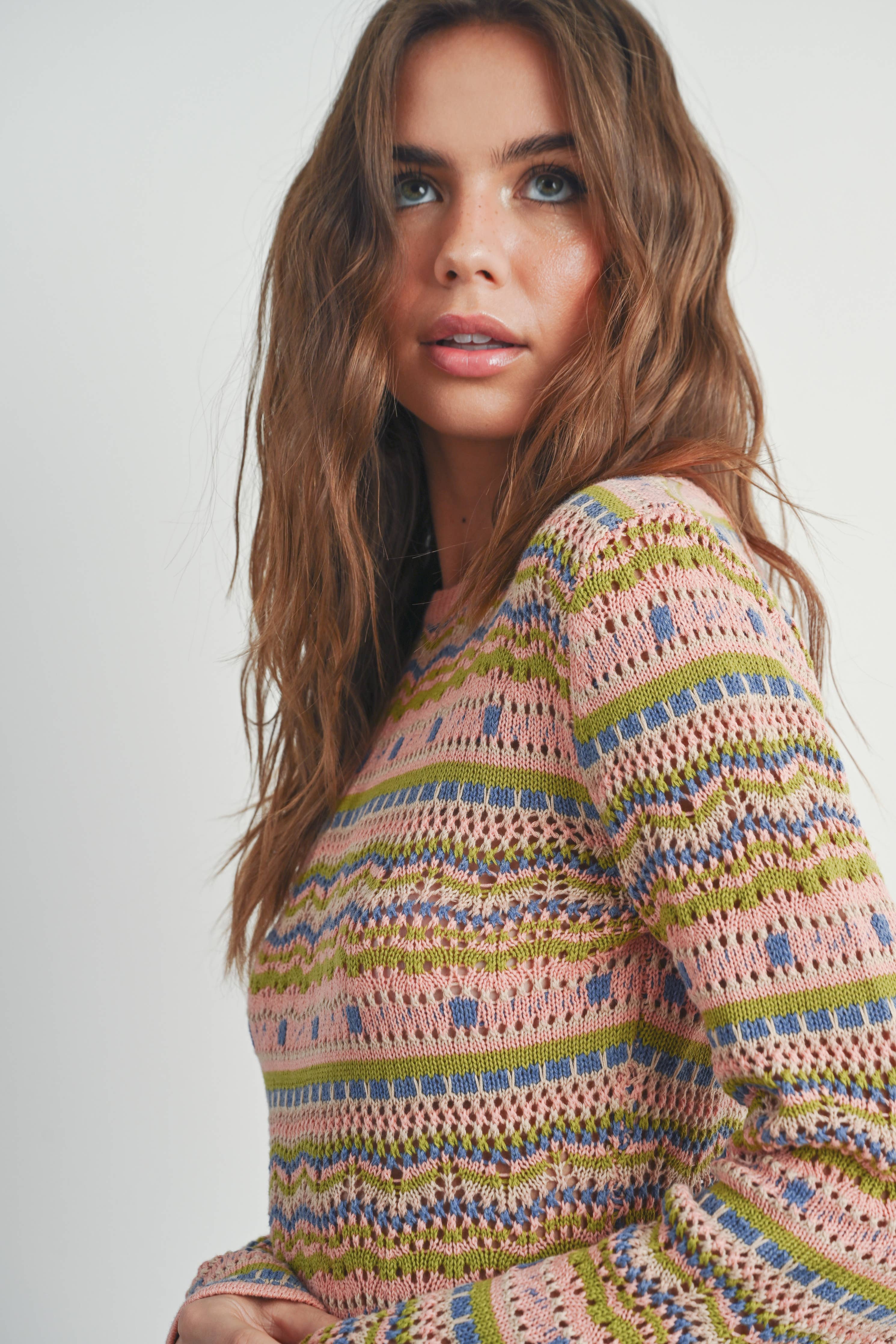 Multicolored Sweater Dress:Mauve
