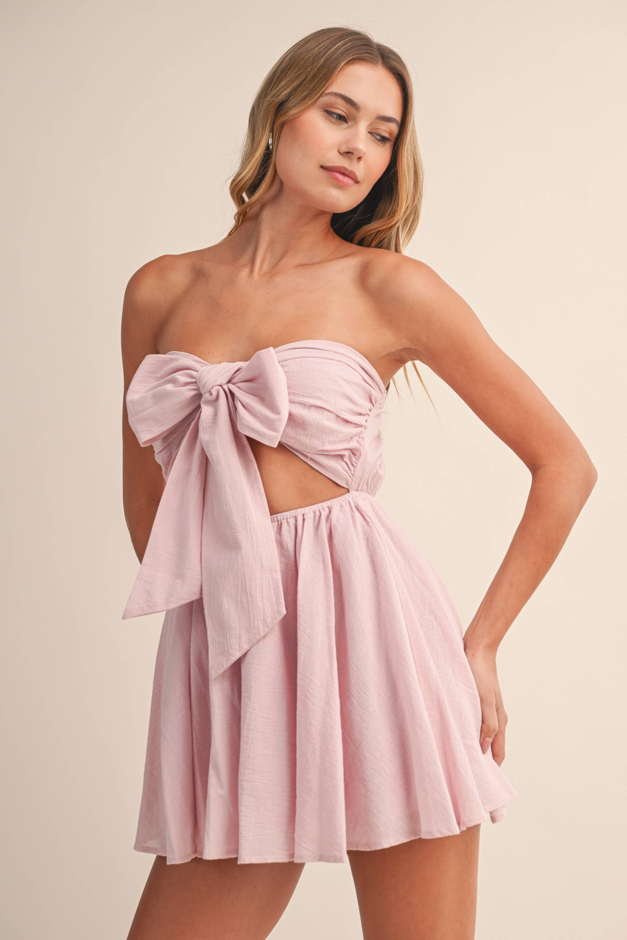 Tube Tied Fron Romper: Pink
