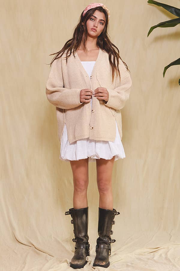 Slouchy Sweater Cardigan:Taupe