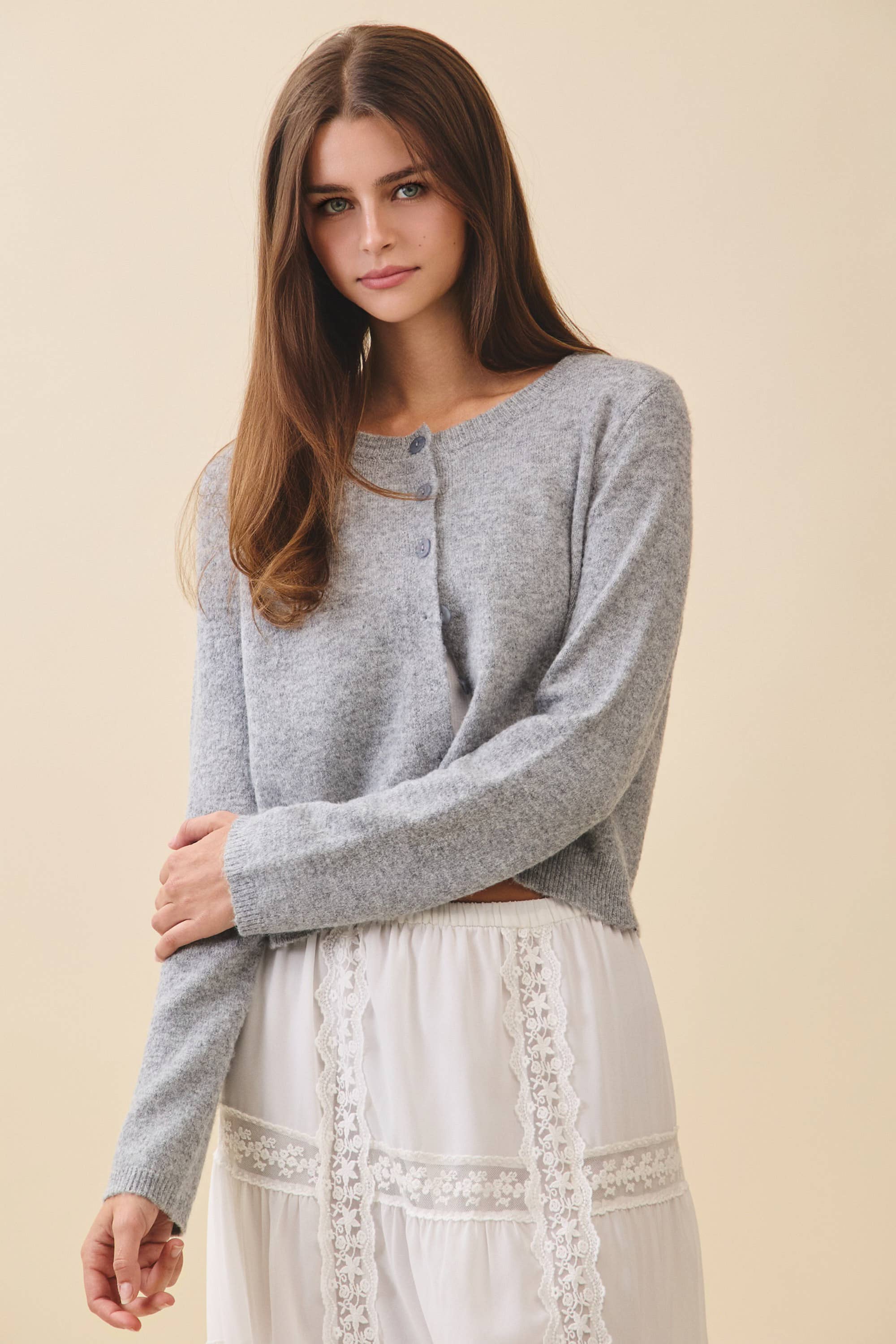 Button Cardigan: Heather Gray