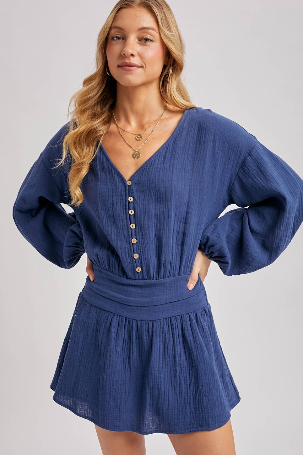 Button Down Romper : Indigo