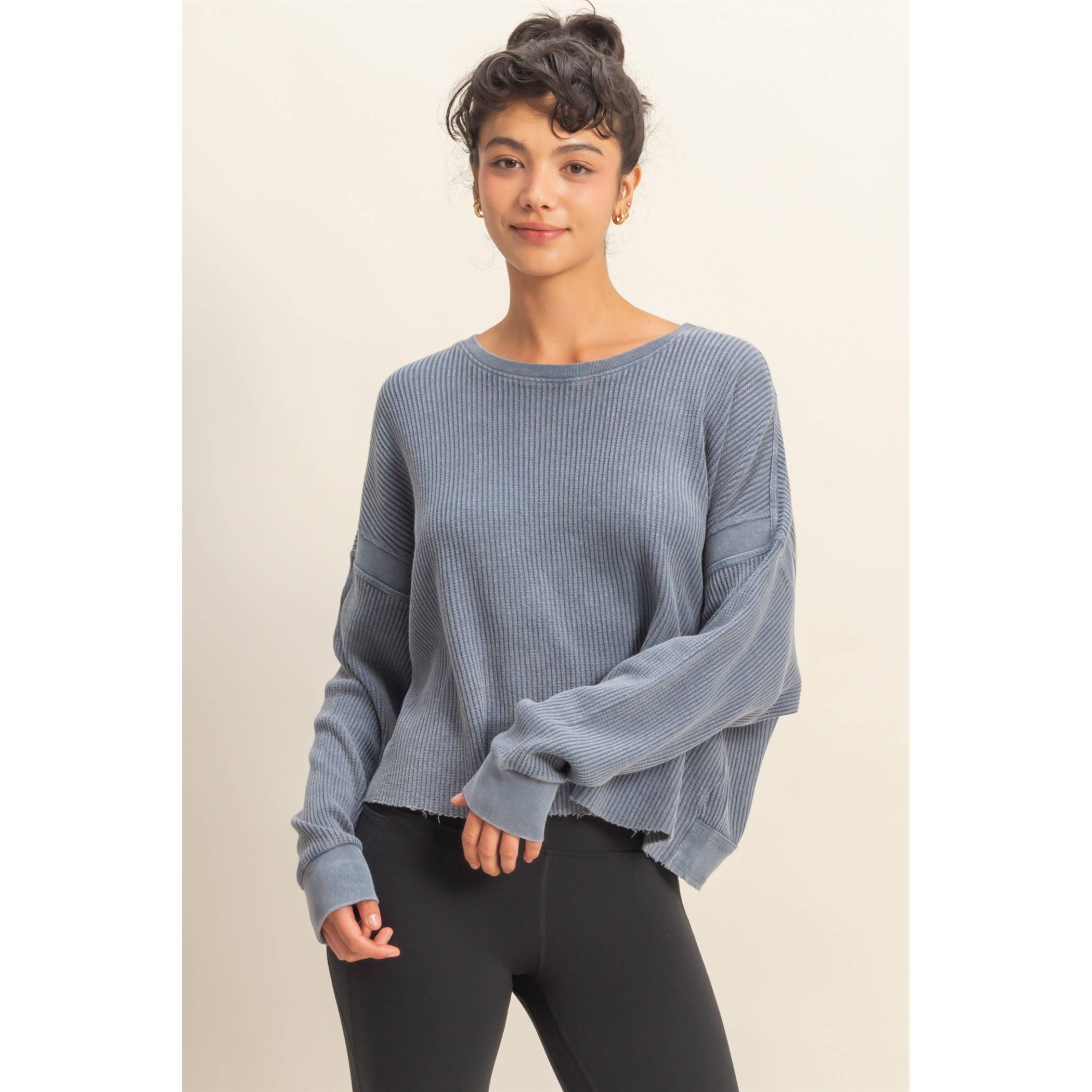 Open Back Knit Top: Dusty Navy