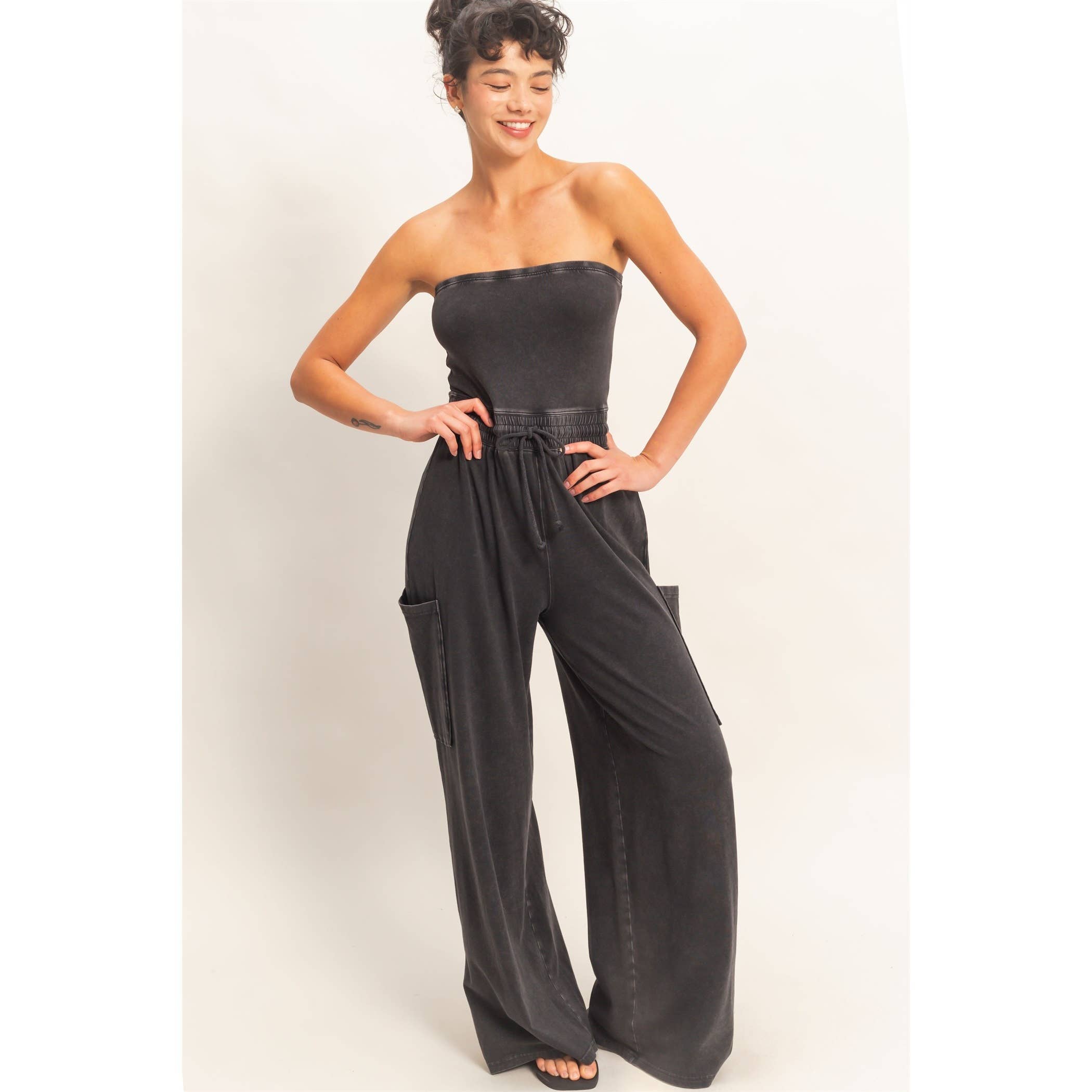 Mineral Wash Jumpsuit: Black