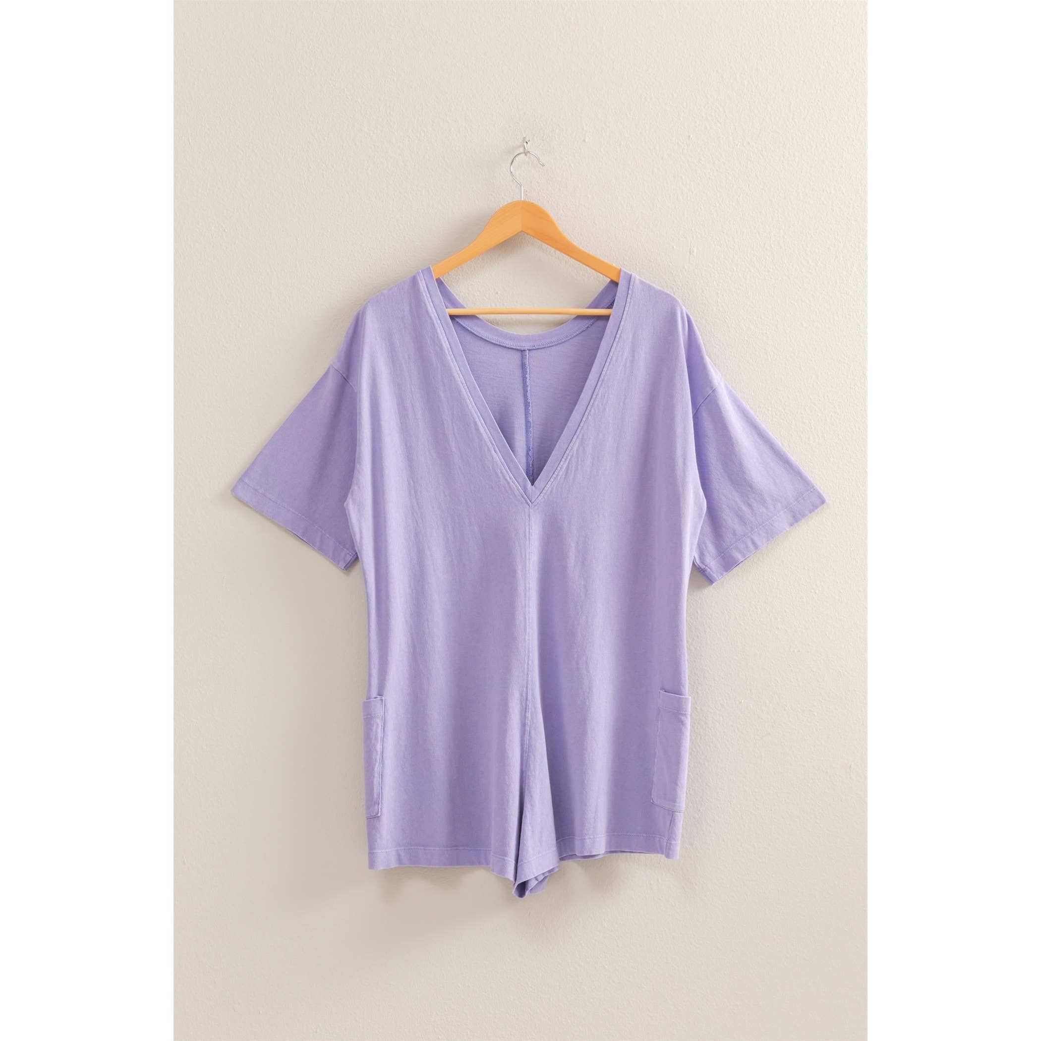 V-Back Romper:WISTERIA