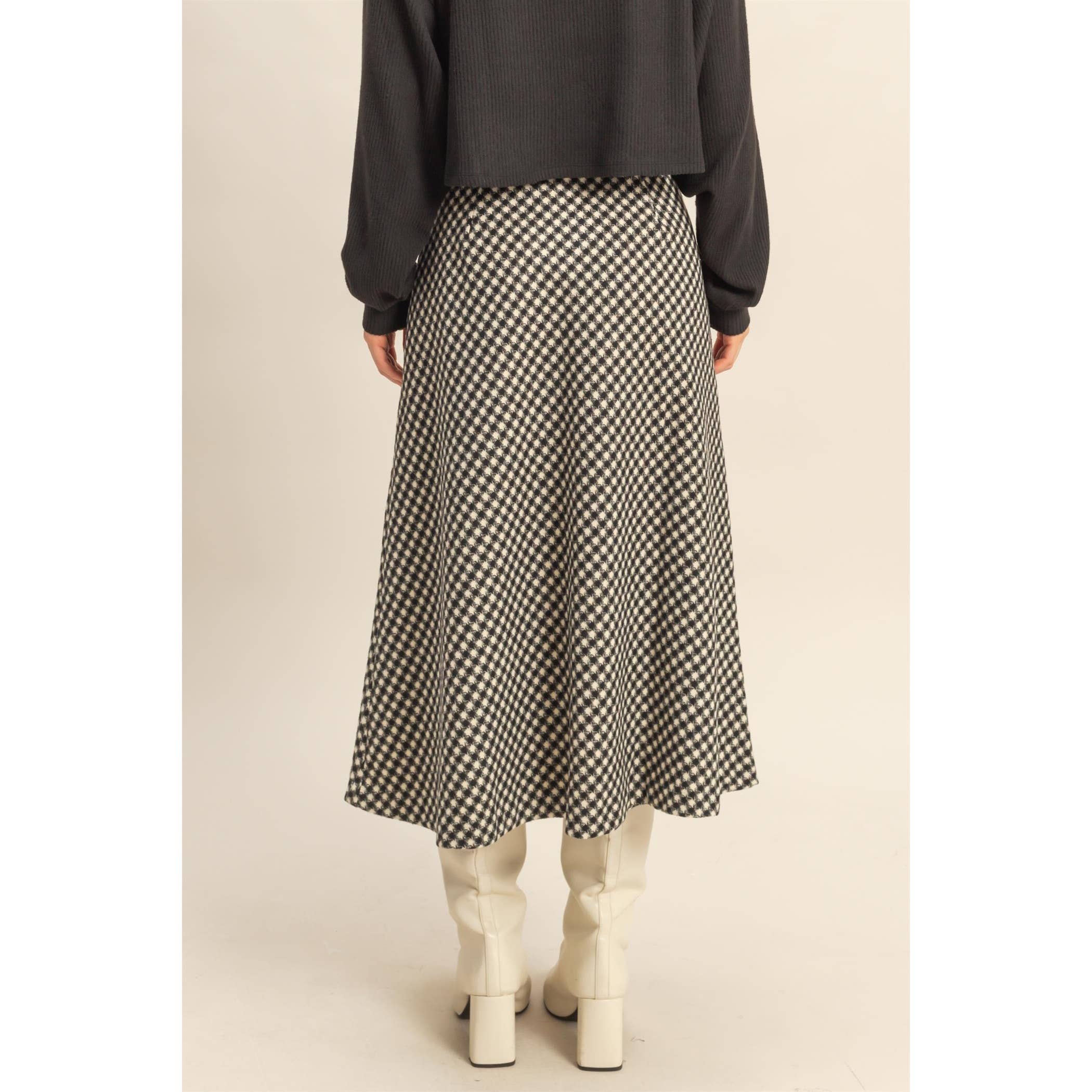 Checkered Midi Skirt: Black
