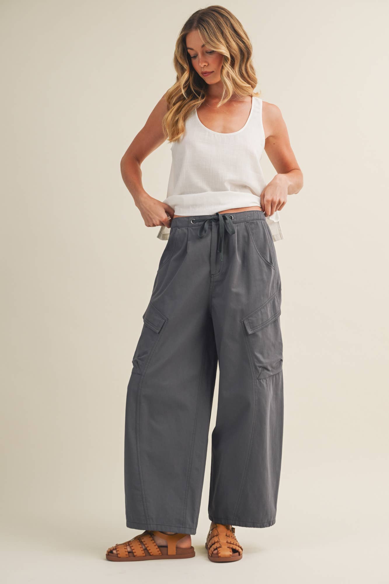 Voluminous Cargo Pants: Washed Navy