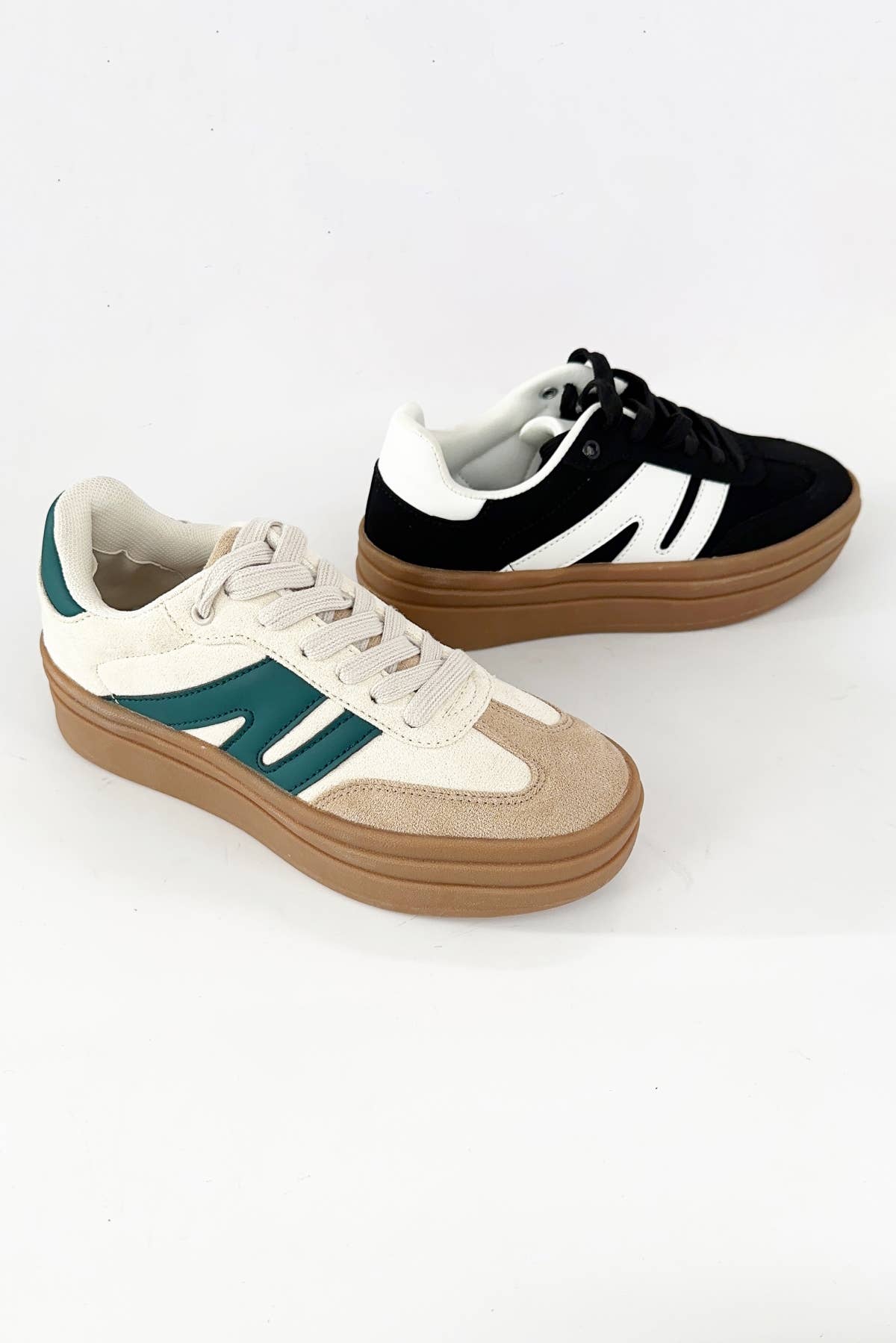Block Platform Sneakers:Beige/Green