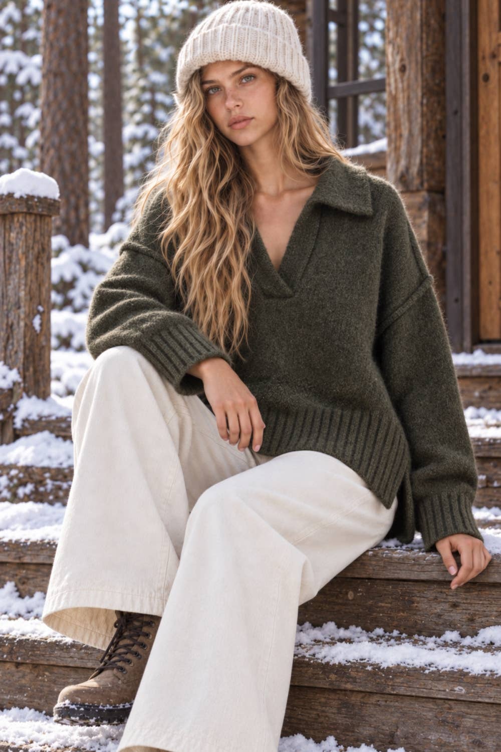 Polo Collar Sweater: Dark Olive
