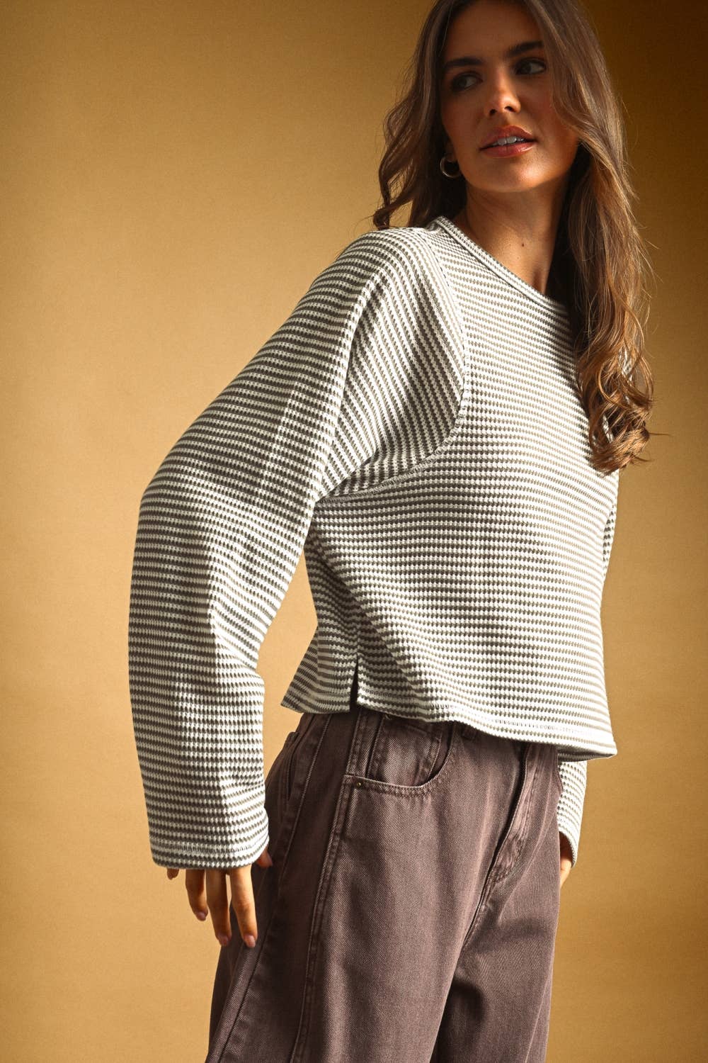 Striped Waffle Top: Grey