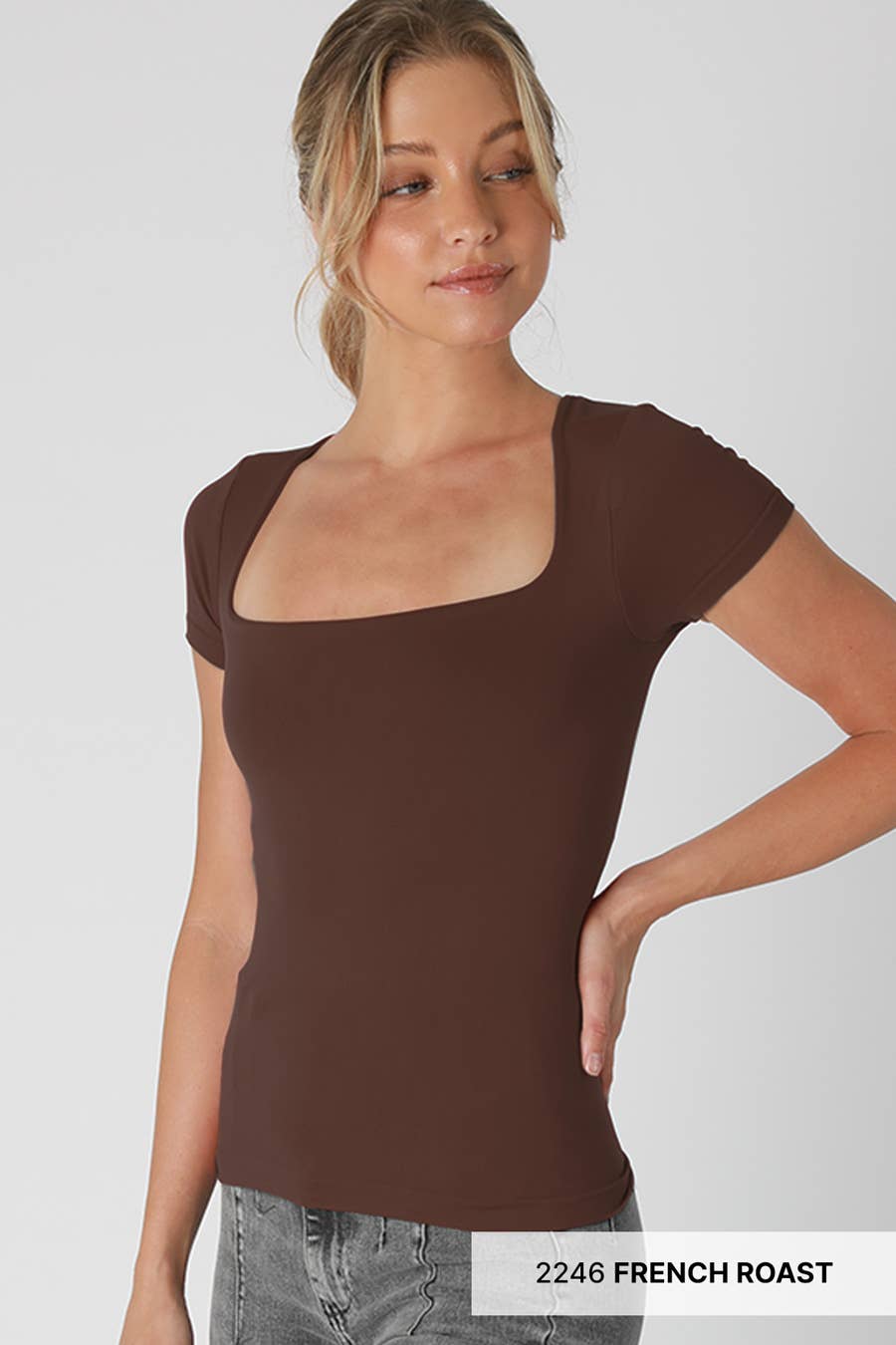 Square Neck SS Top: French Roast