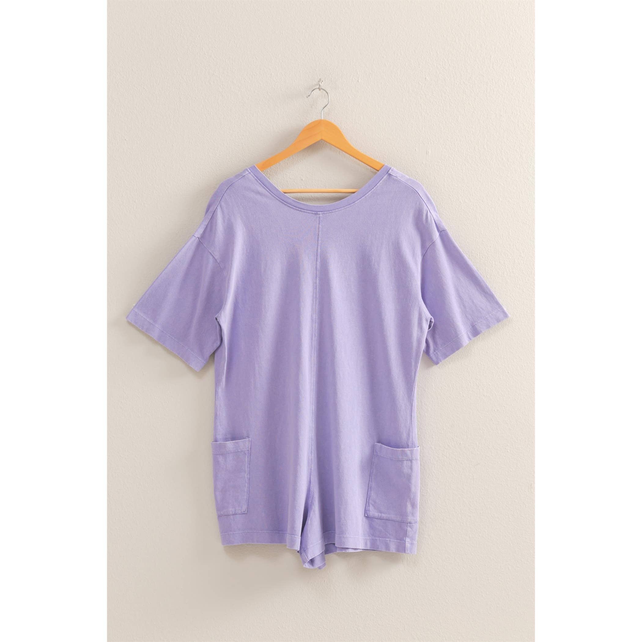 V-Back Romper:WISTERIA