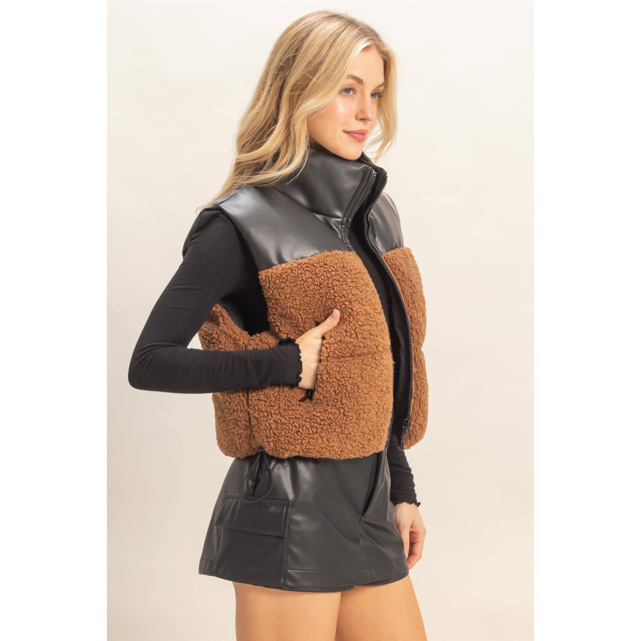 Sherpa Pu Puffer Vest:Toast
