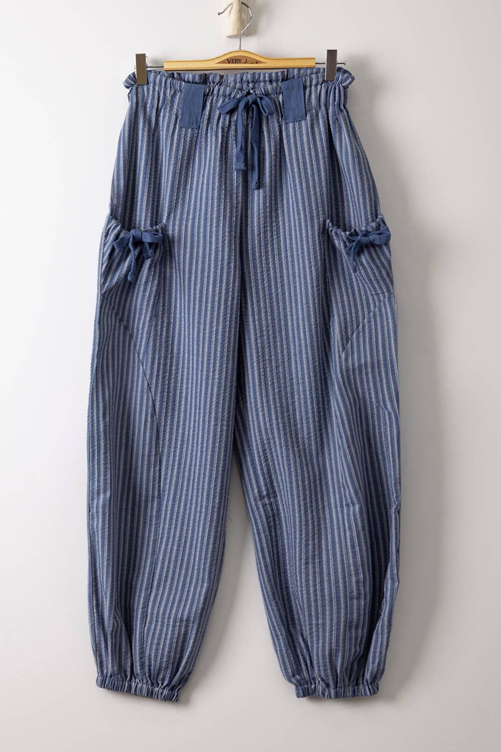 Bow Detail Woven Pants: Navy