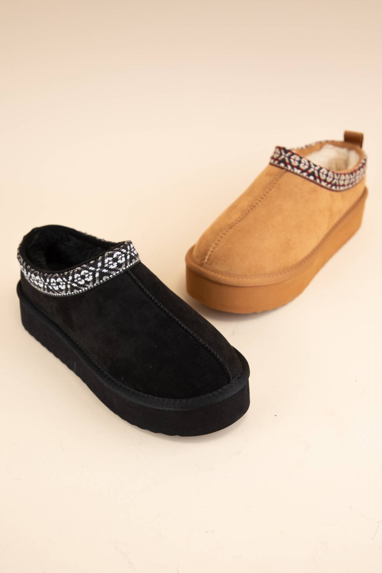 Sherpa Fur Lined Slip-Ons: Tan
