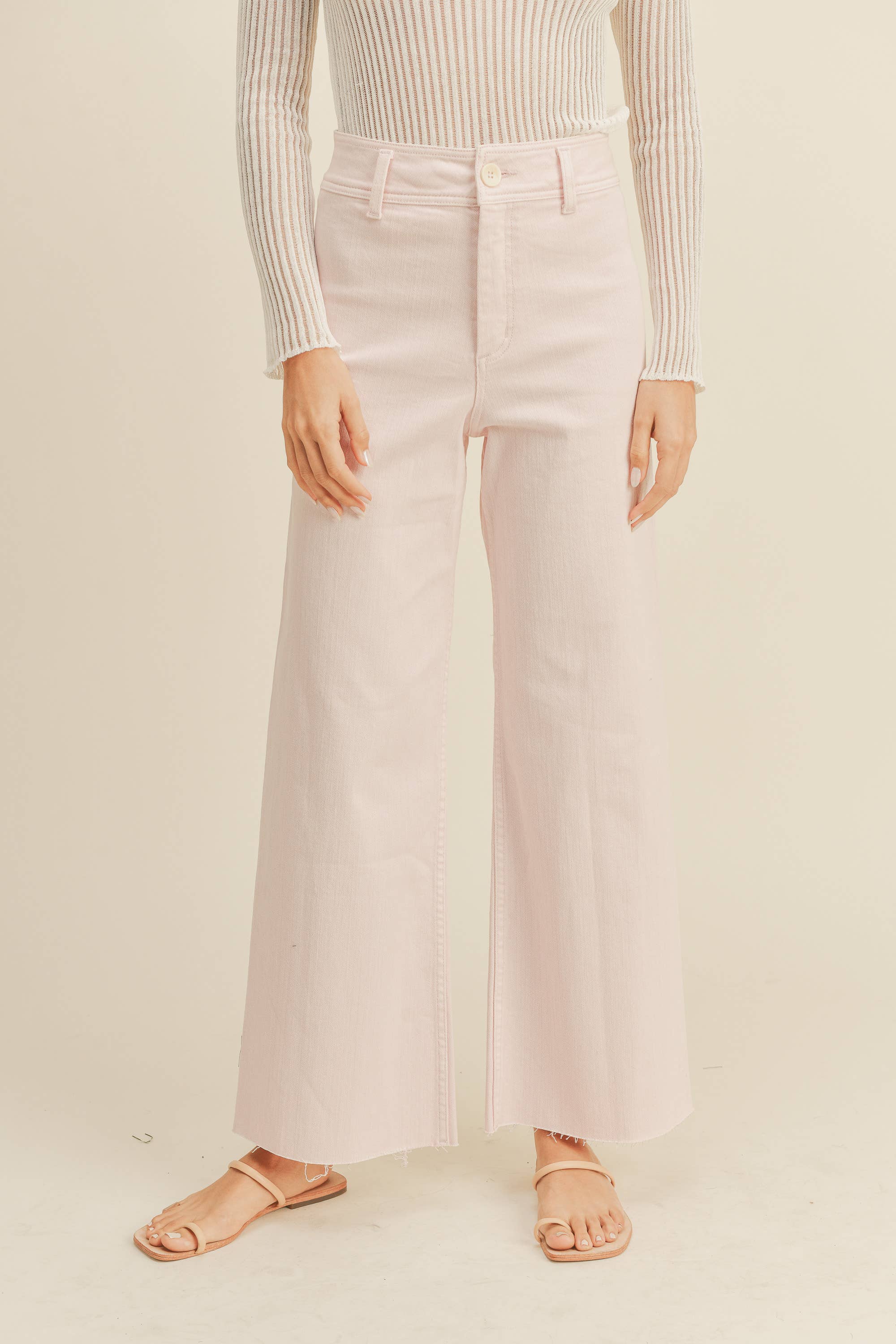 Wide Leg Denim Pants: Strawberry