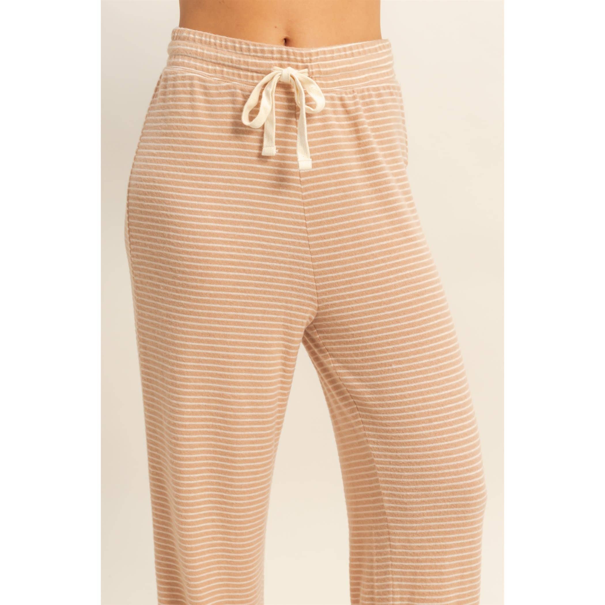 Striped Drawstring Joggers: Dark Taupe