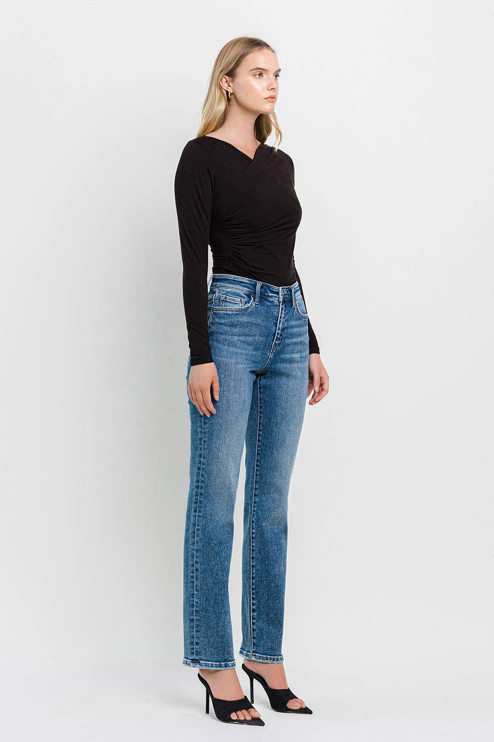 High Rise Straight Jeans: