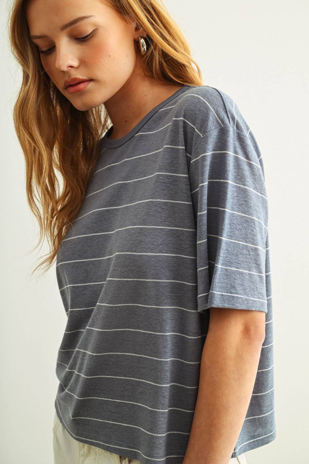 Stripe Linen Top: Blue