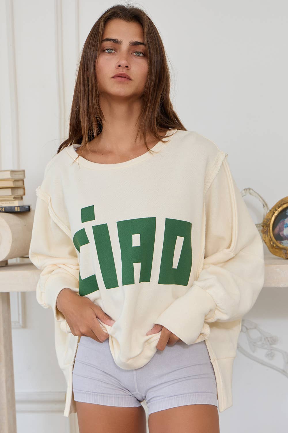 'CIAO' Terry Top: Cream
