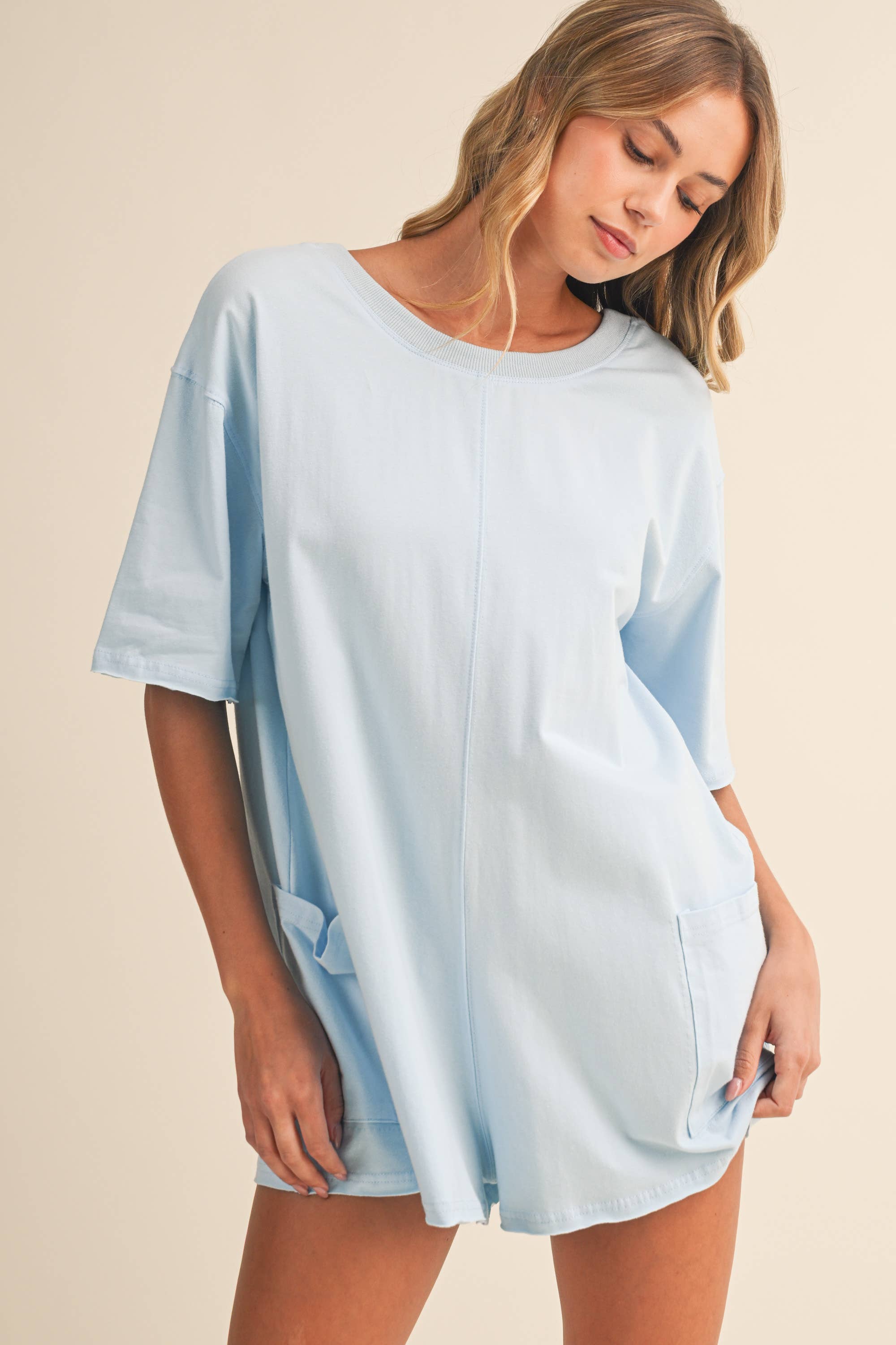 Relaxed Fit Romper: Baby Blue