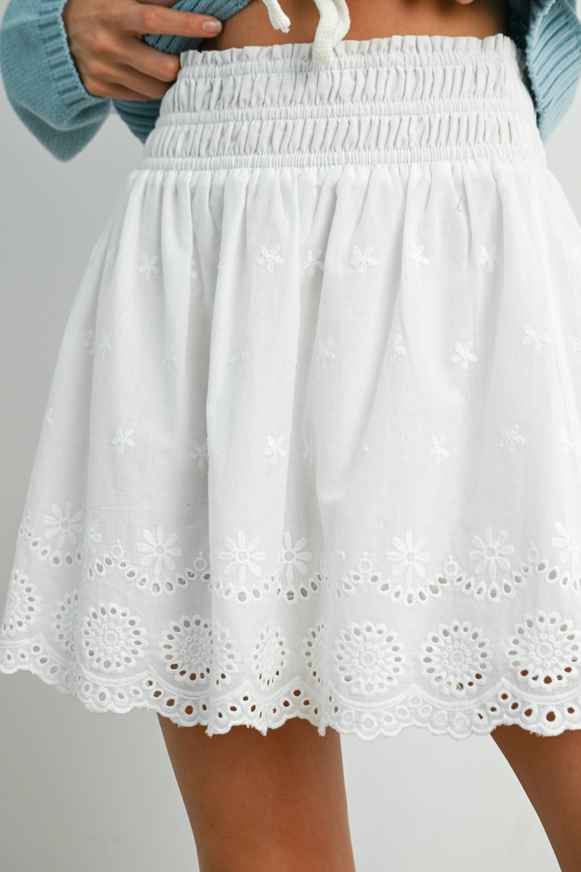 Ruffle Smocked Skirt: White