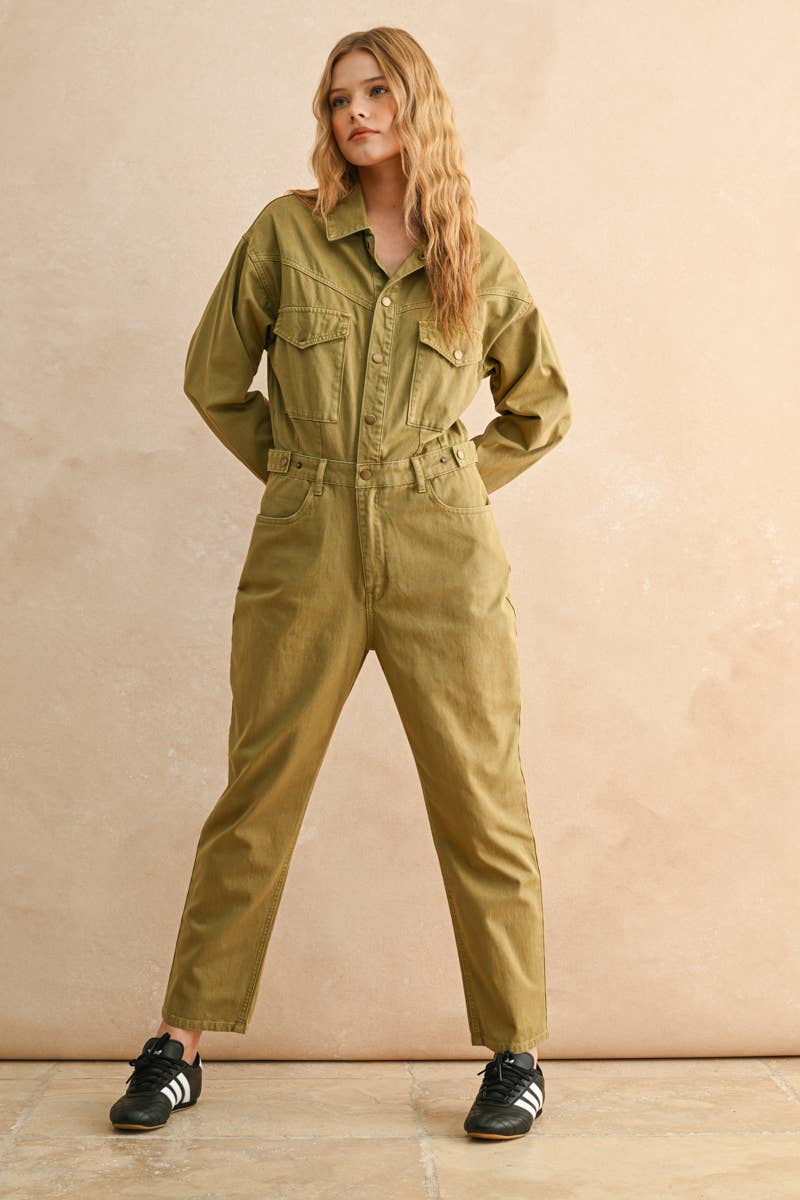 Utility Jumpsuit: Washed Olive