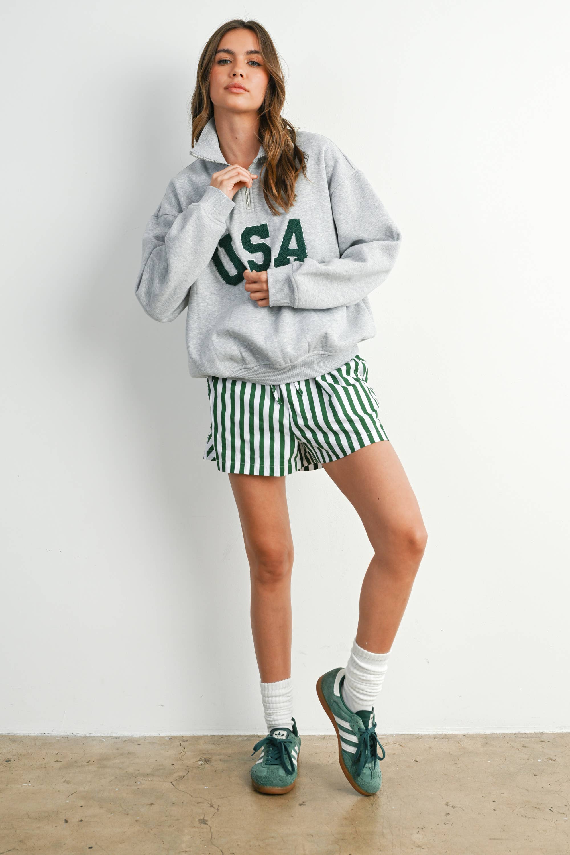 USA Quarter Zip Top: Grey