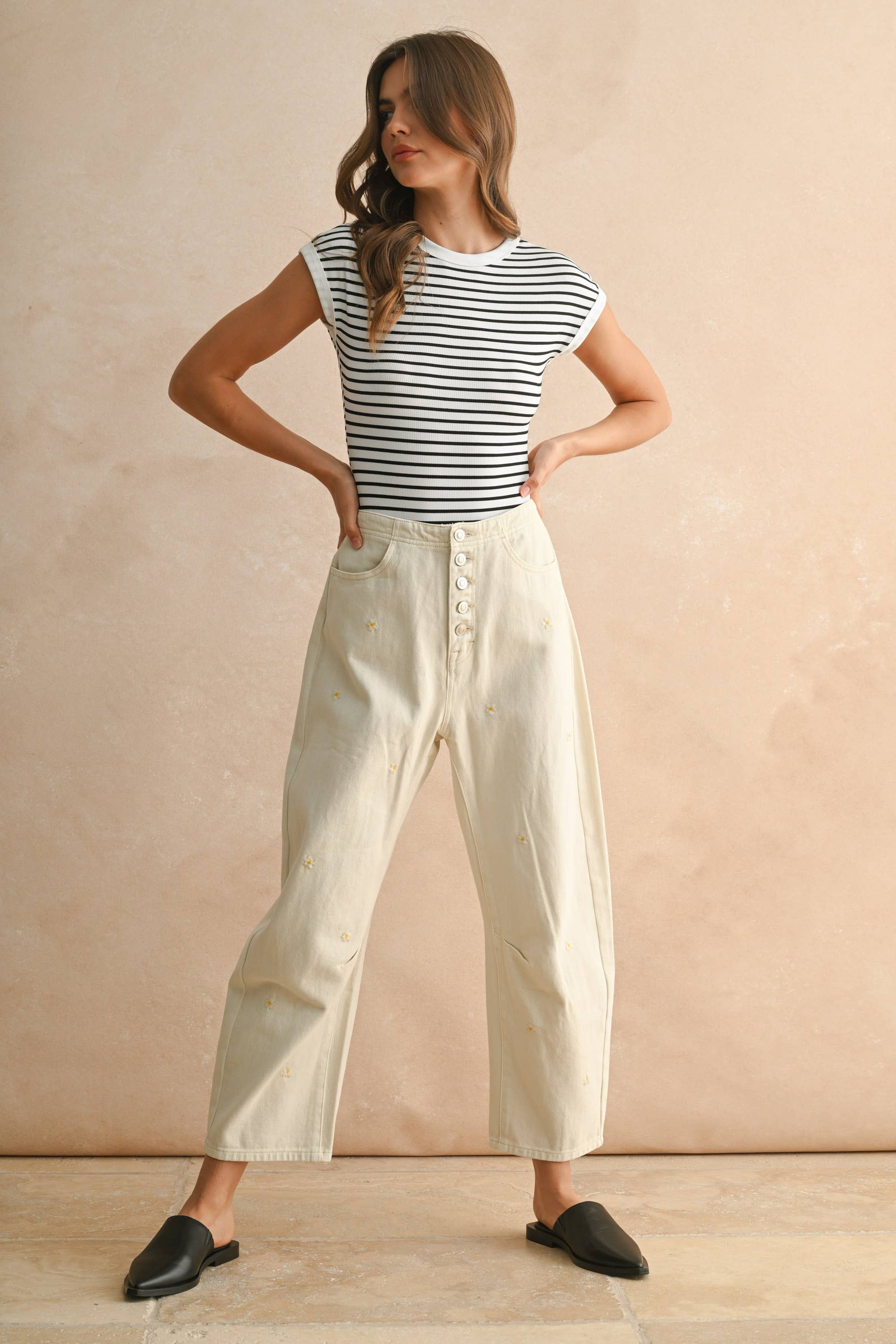 Striped Rib Bodysuit:WH/BLK