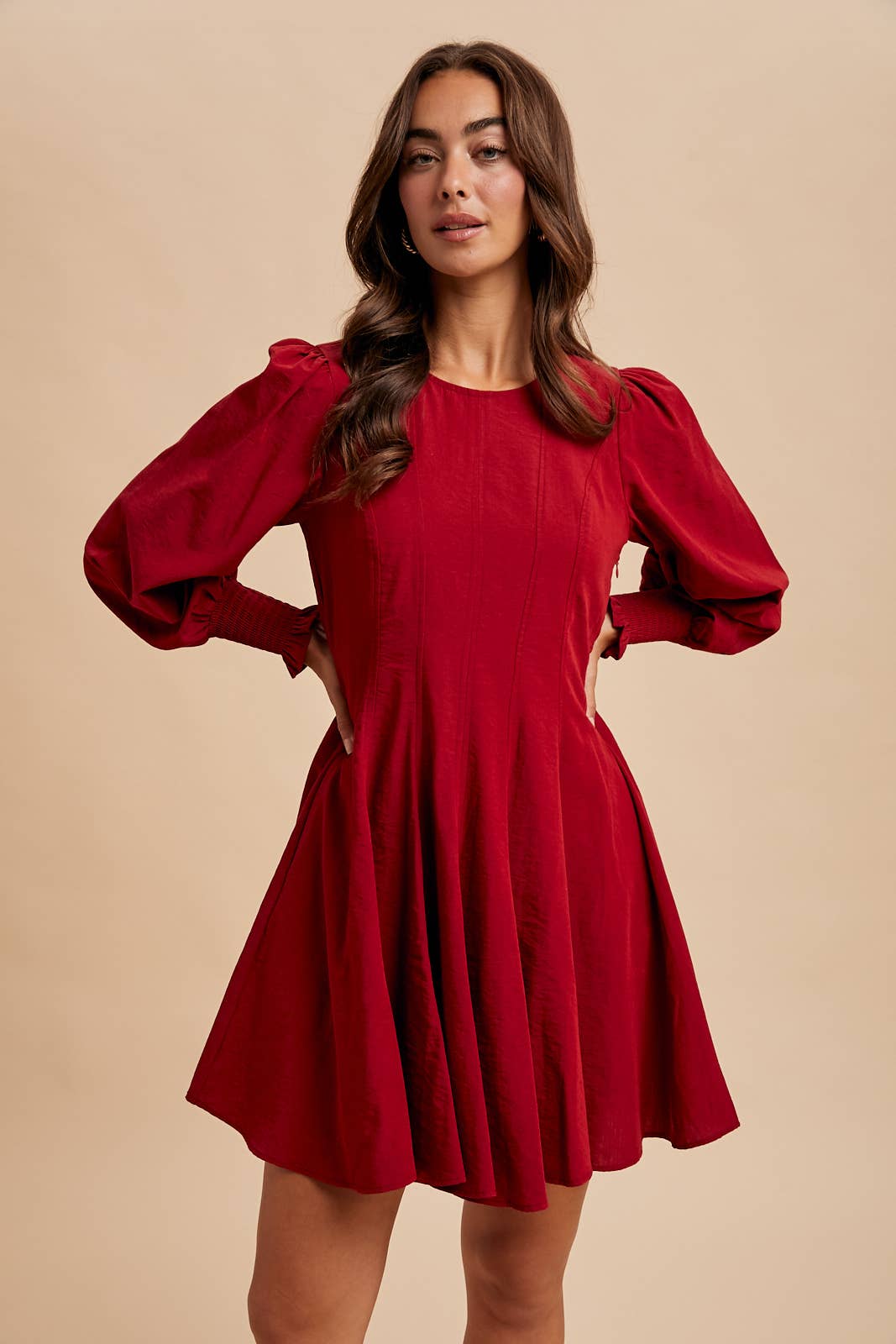 Fit & Flare Mini Dress:Cherry Merlot