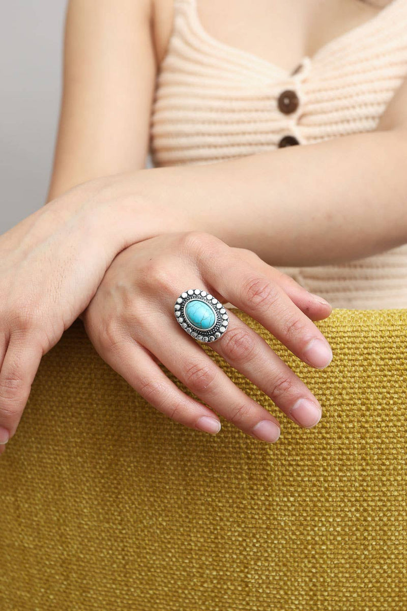 Oval Cut Adjustable Turquoise Ring