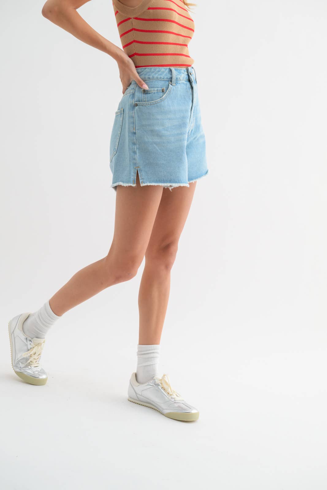 Cotton Denim Shorts- Lt