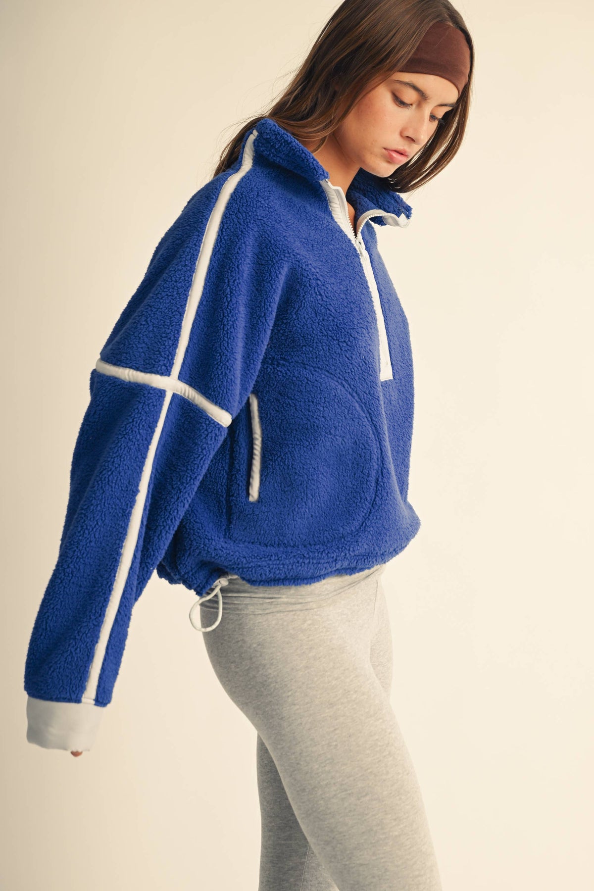 Contrast Trim Fleece Half-Zip: Cobalt