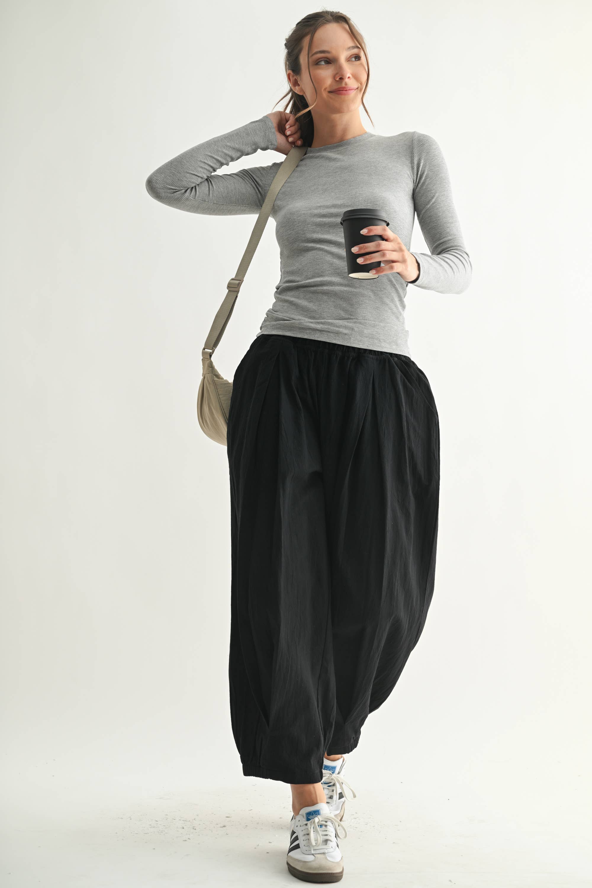 Micro-Ribbed Athleisure Top:Grey