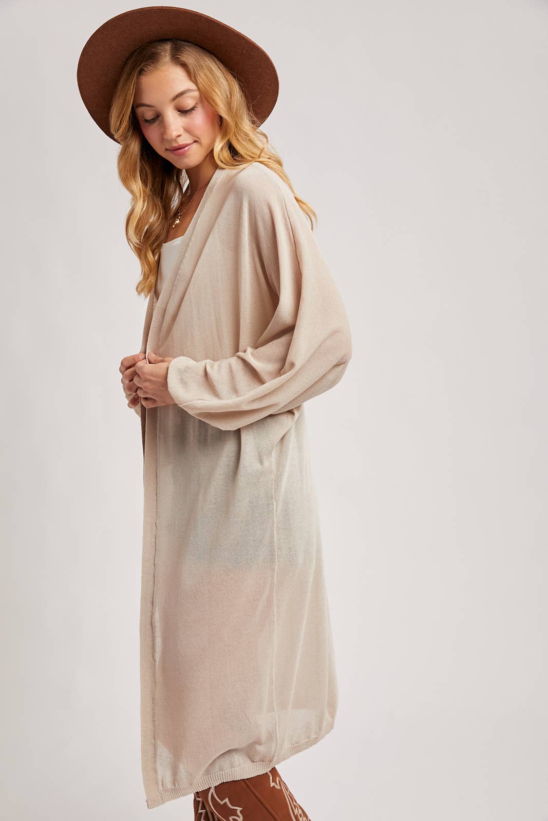 Sheer Knit Cardigan: Oatmeal