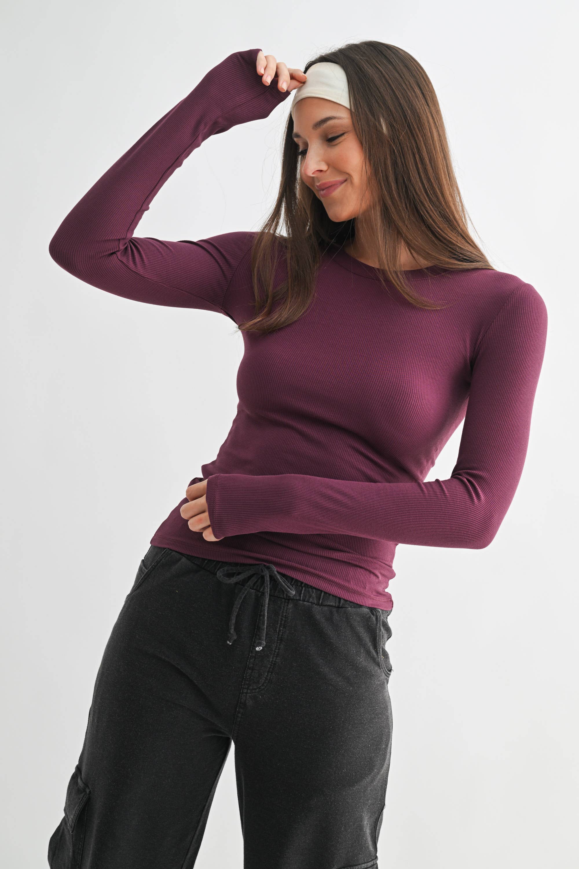 Essential Micro-Ribbed Athleisure Top: Plum