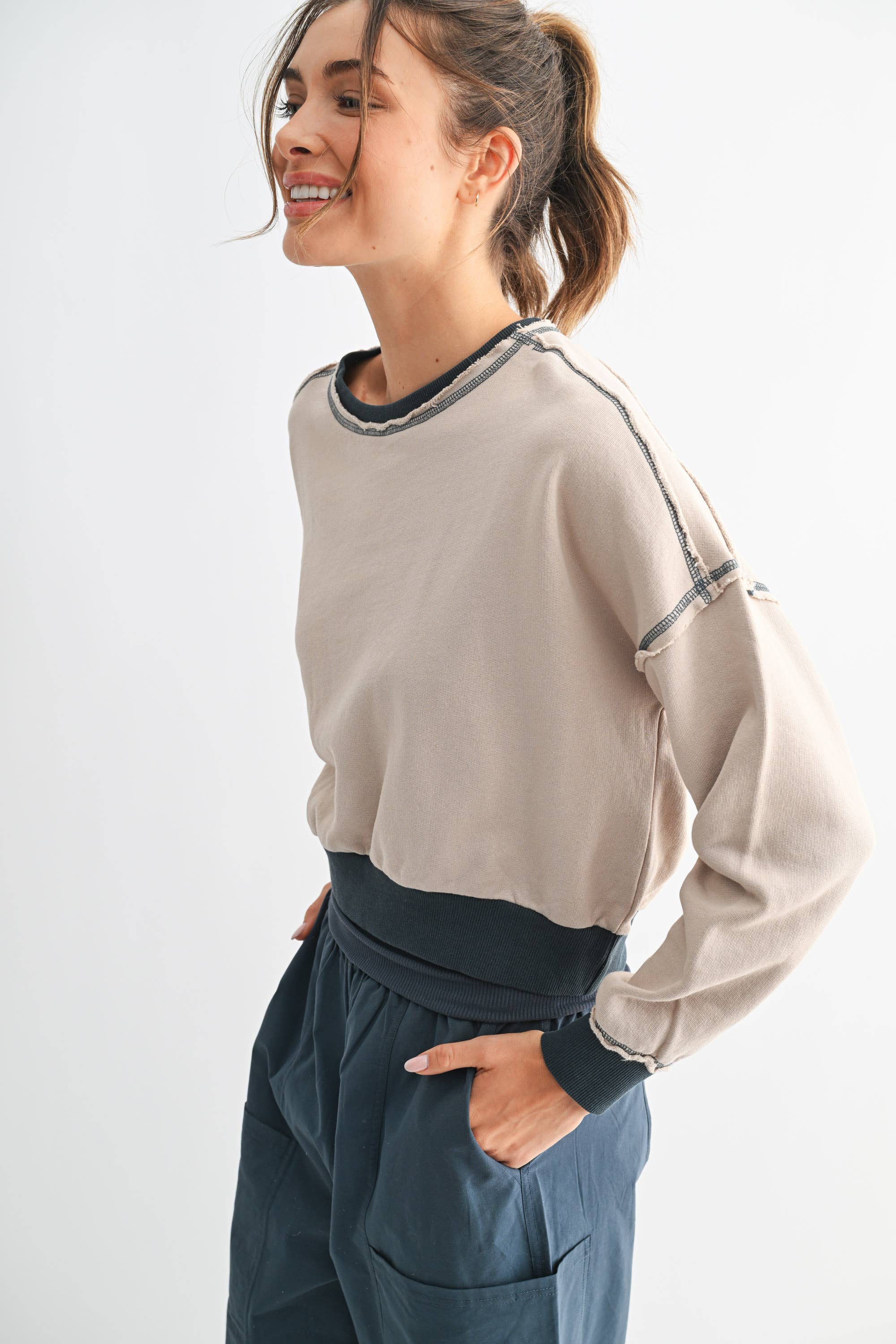 EchoWash Cotton Crewneck:Navy