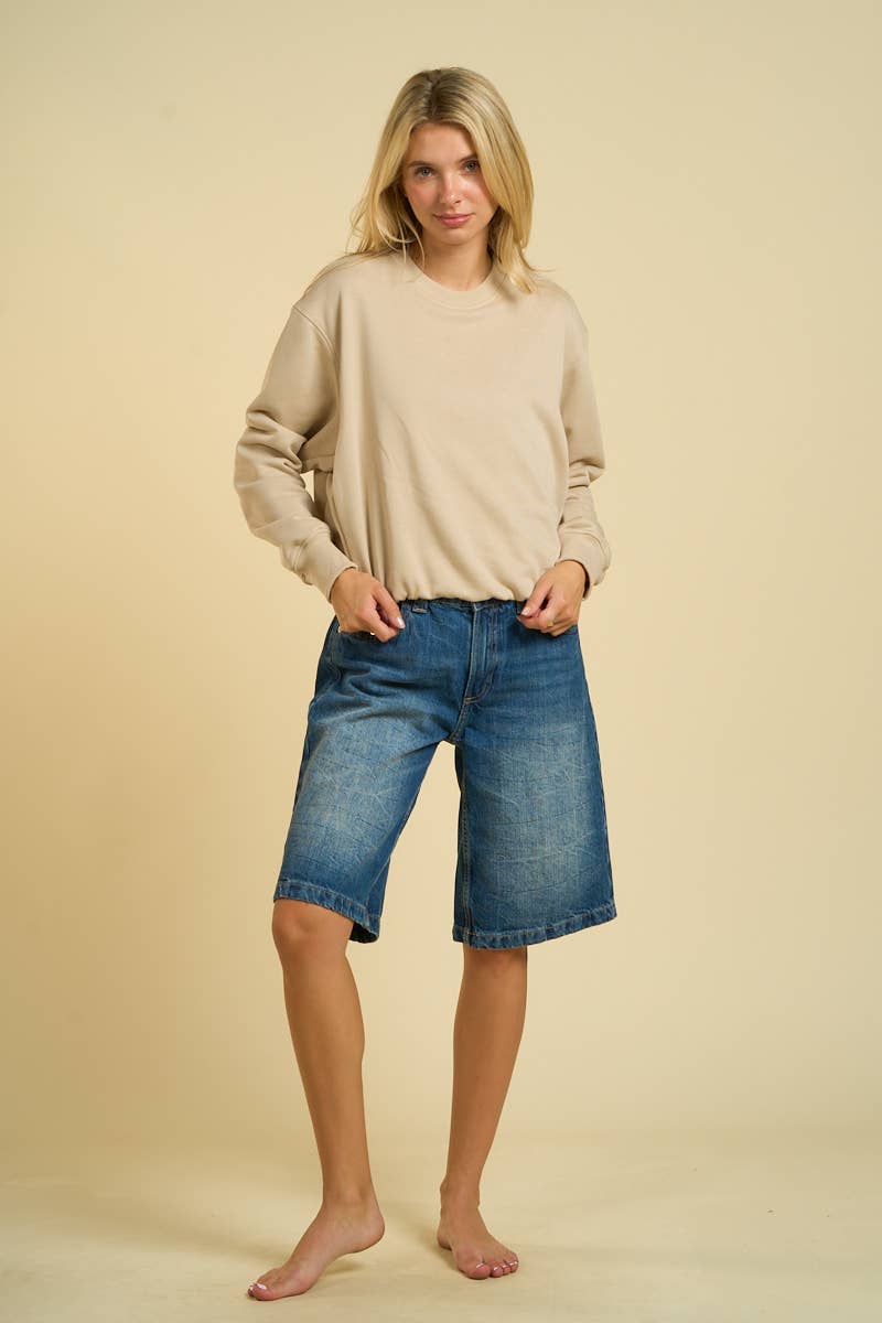 Cropped Crewneck Sweatshirt: Taupe