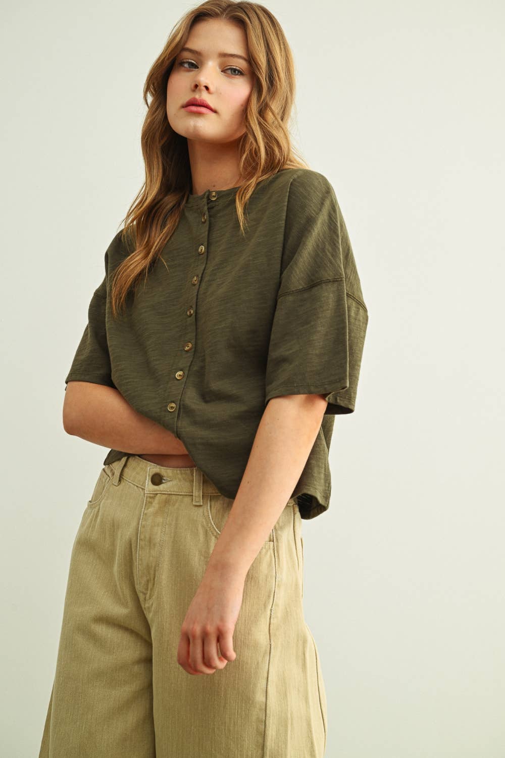 Olive Button Down Top: