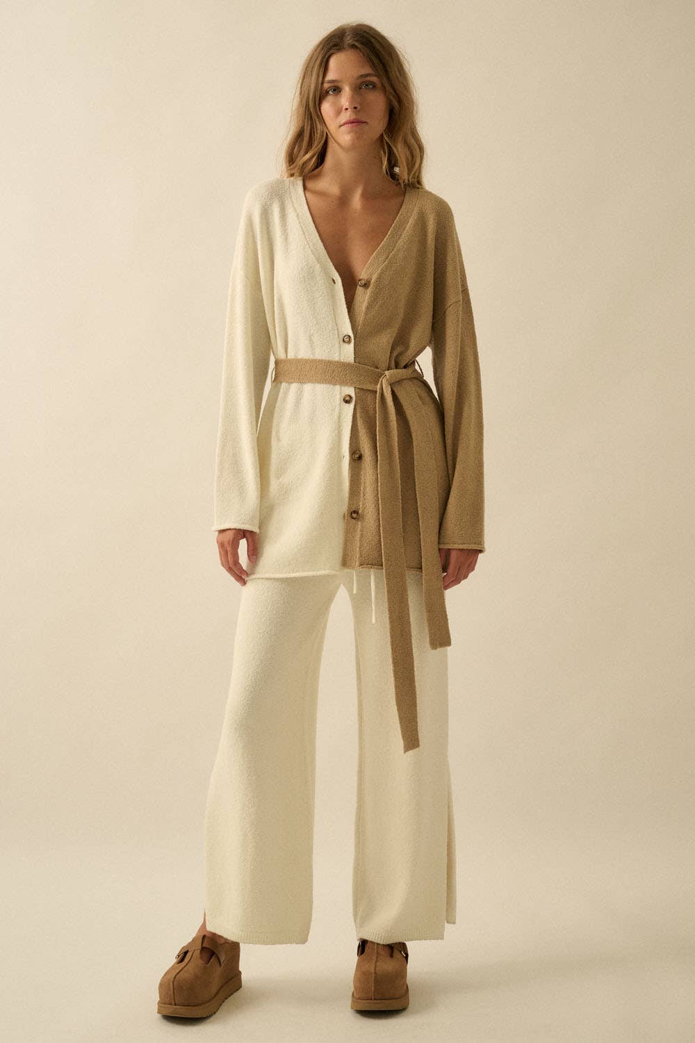 Colorblock Cardigan:Cream/Sand