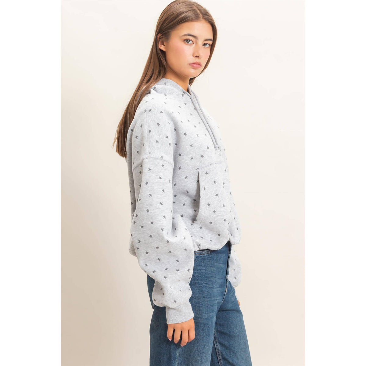Star Print Bubble Hoodie: H. Gray