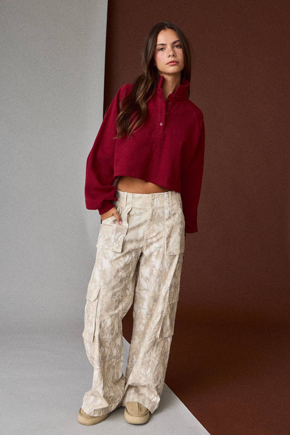 Wide-Leg Camo Cargo Pants