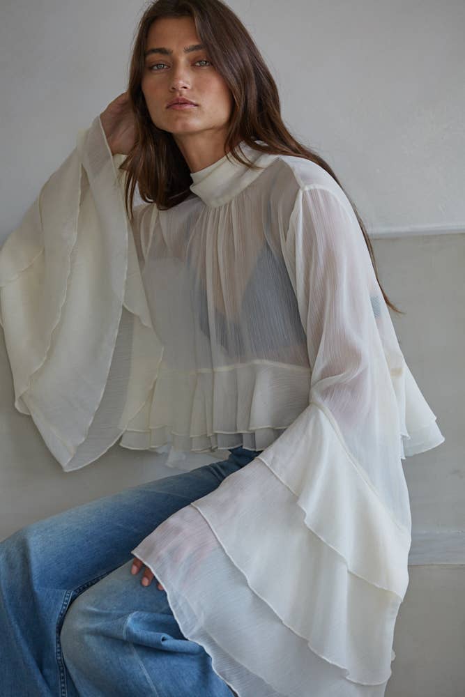 Chiffon See Through Top: Cream