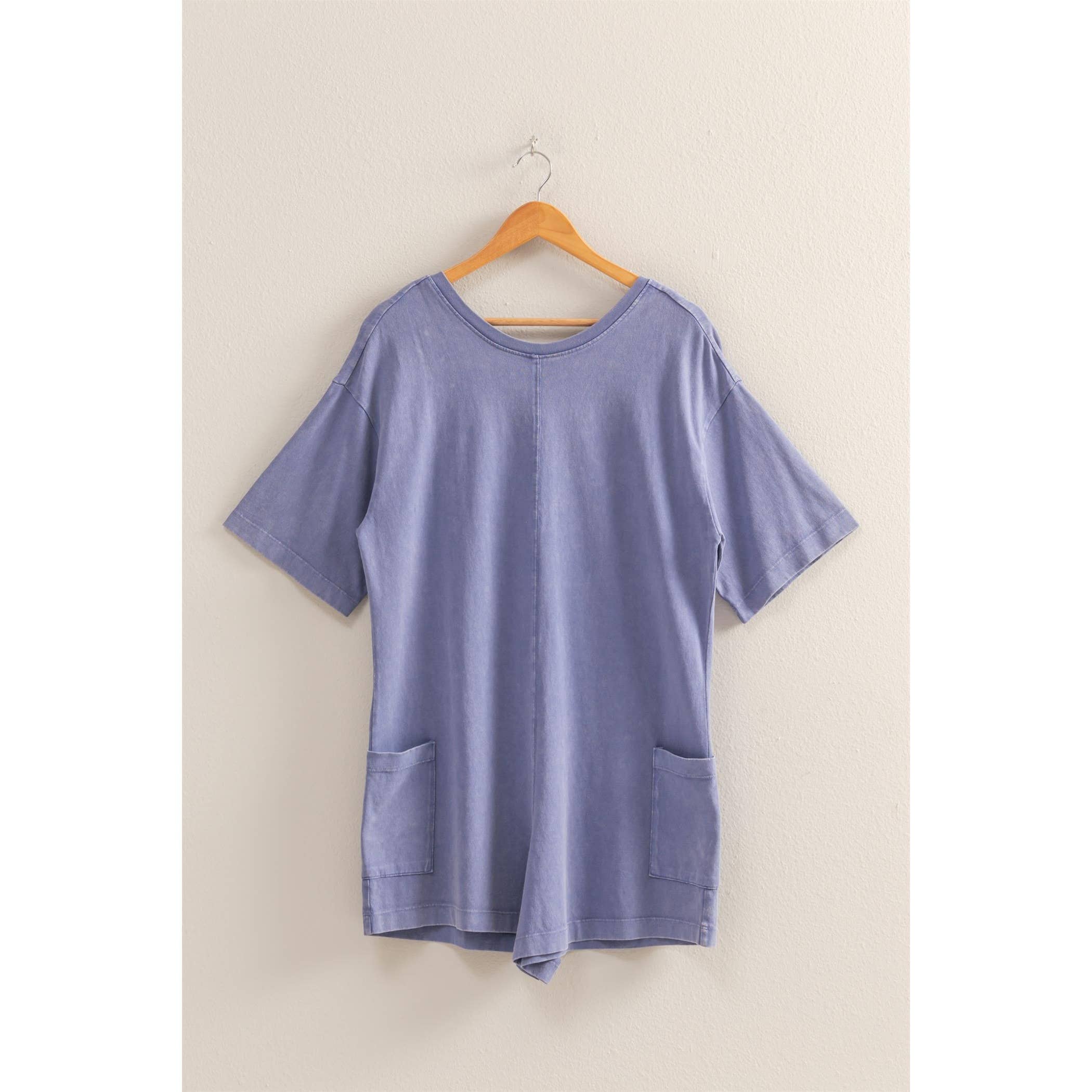 V-Back Romper:DUSTY INDIGO