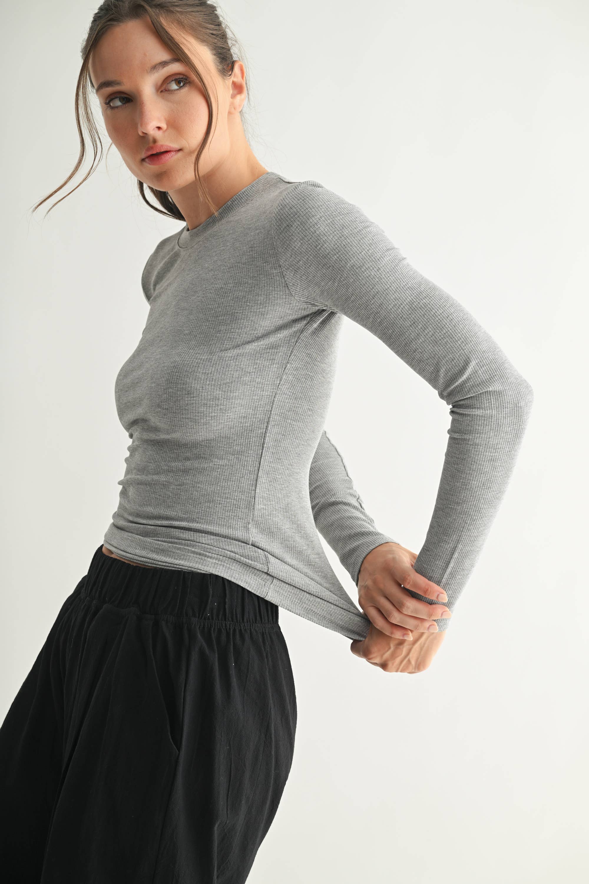 Micro-Ribbed Athleisure Top:Grey