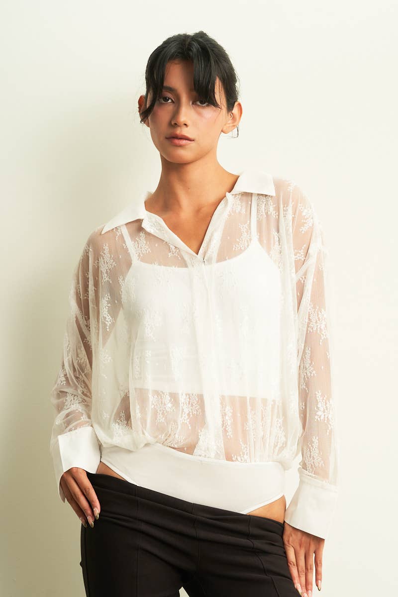 Floral Lace BodySuit: White