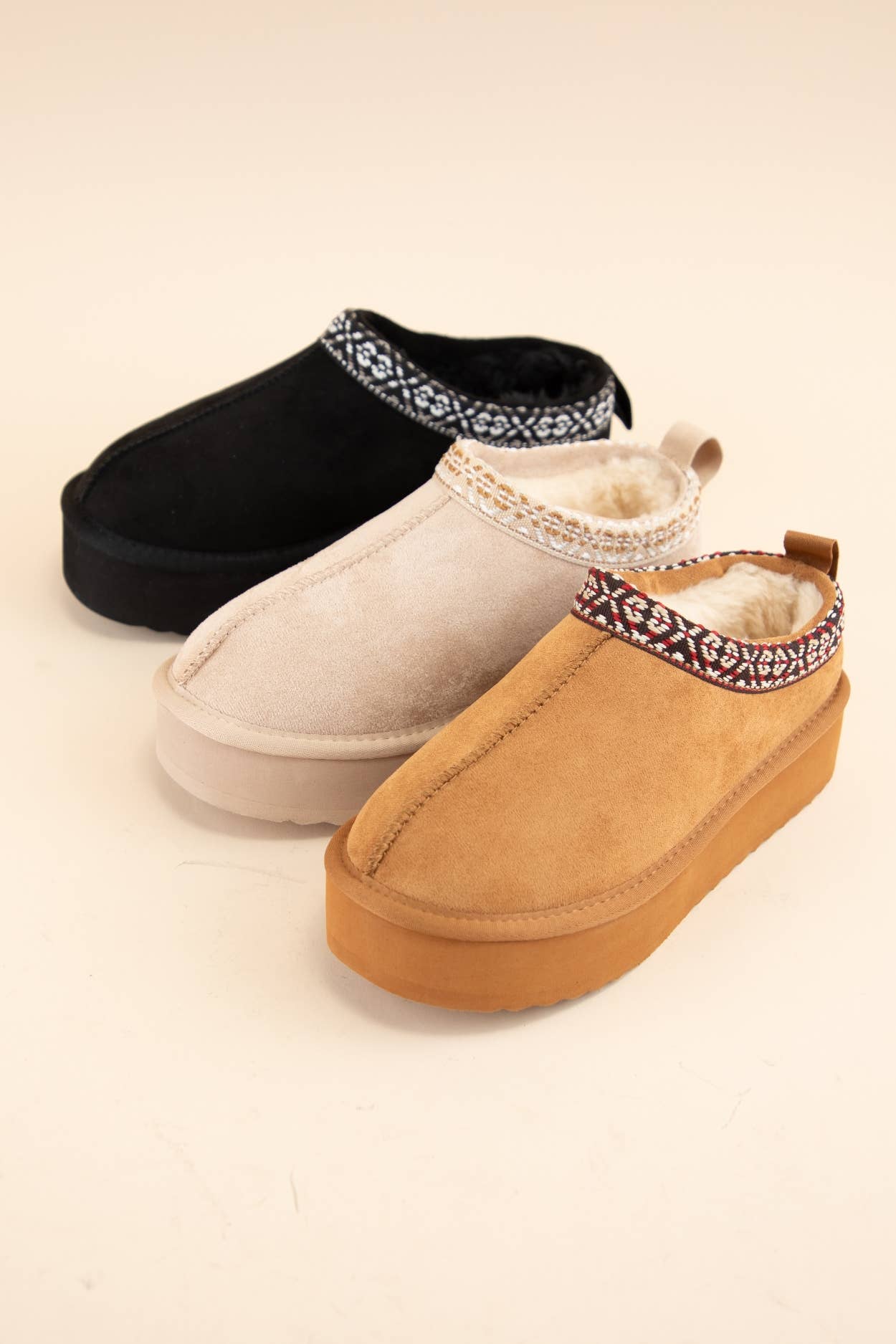 Sherpa Fur Lined Slip-Ons: Beige