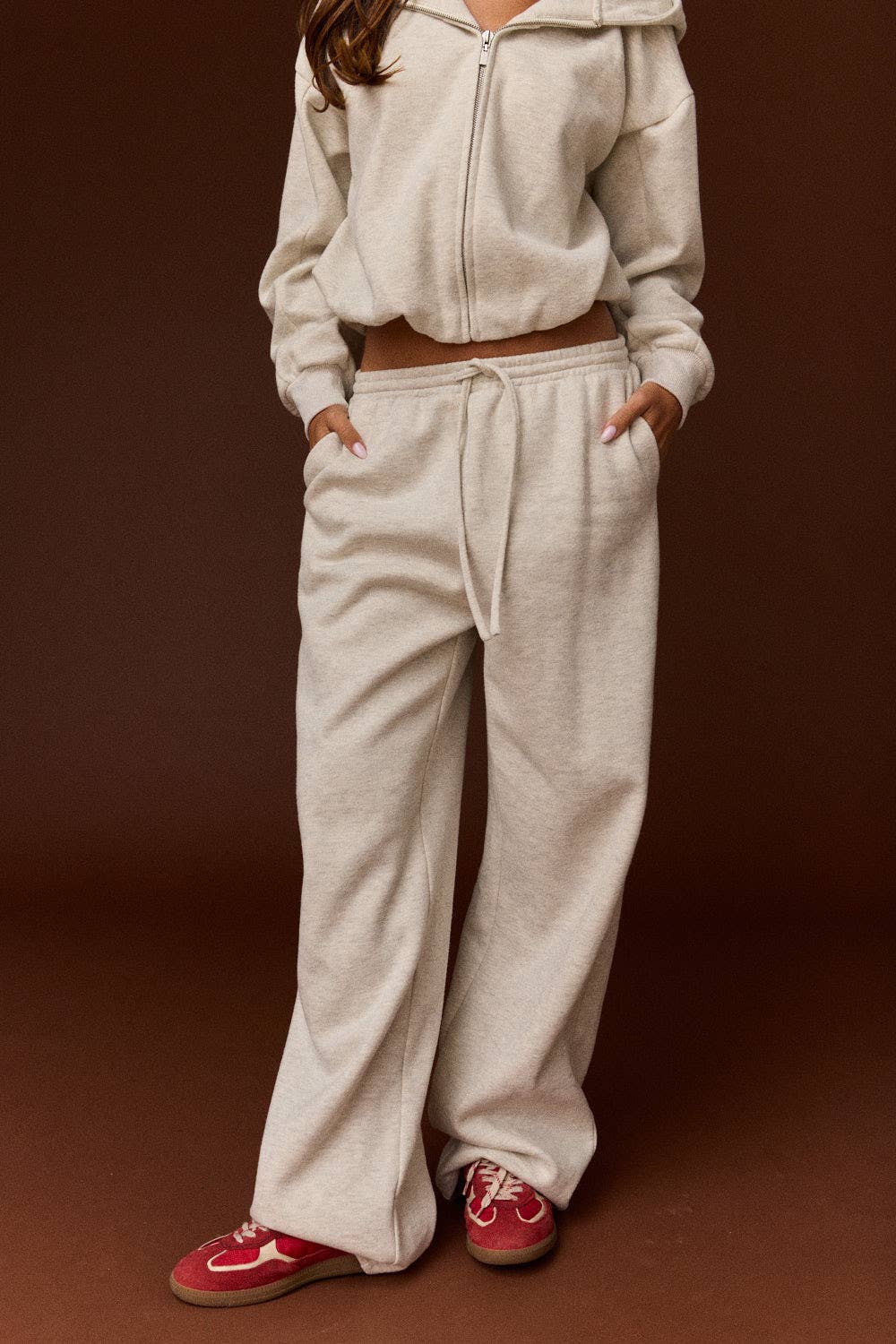 Sadie Wide Leg Sweatpants: Beige