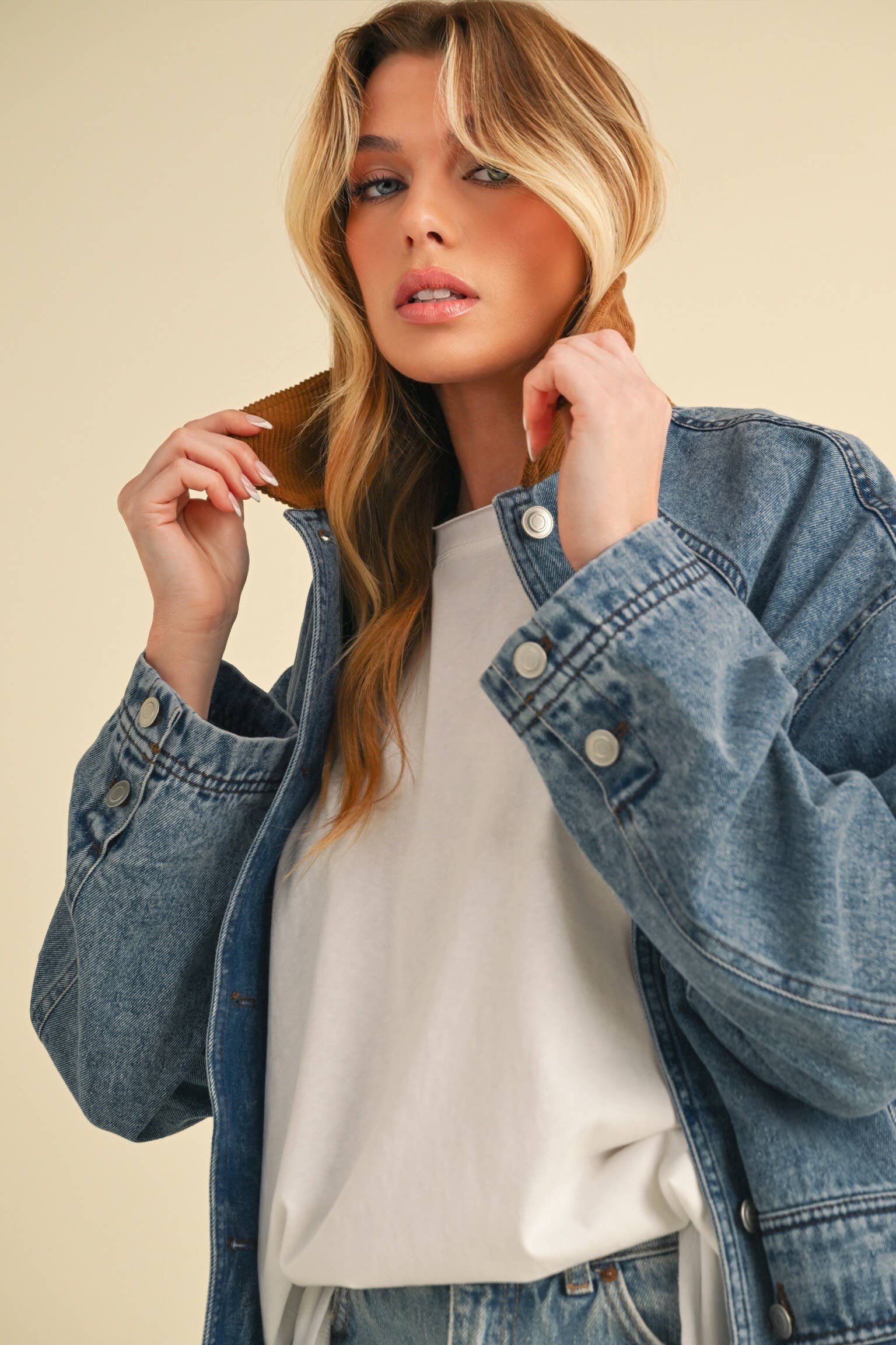 Corduroy Collar Denim Jacket: