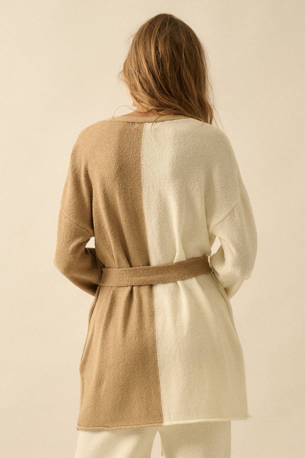 Colorblock Cardigan:Cream/Sand
