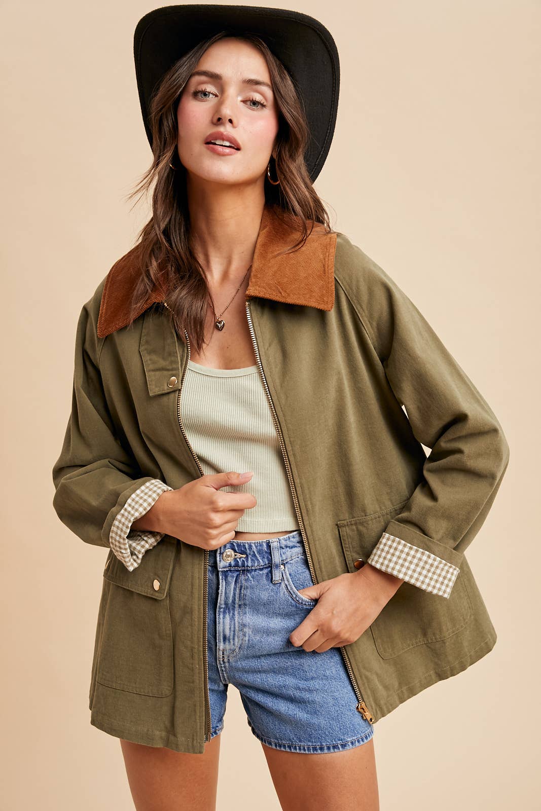 Corduroy Collar Jacket: Light Olive